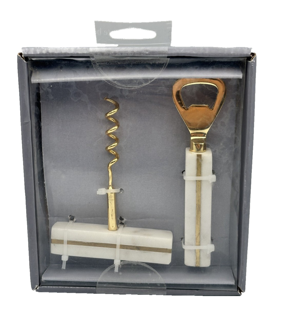 Simple Dining Marble Bar Tools Set of 2 Corkscrew Bottle Wine Opener White/ Gold